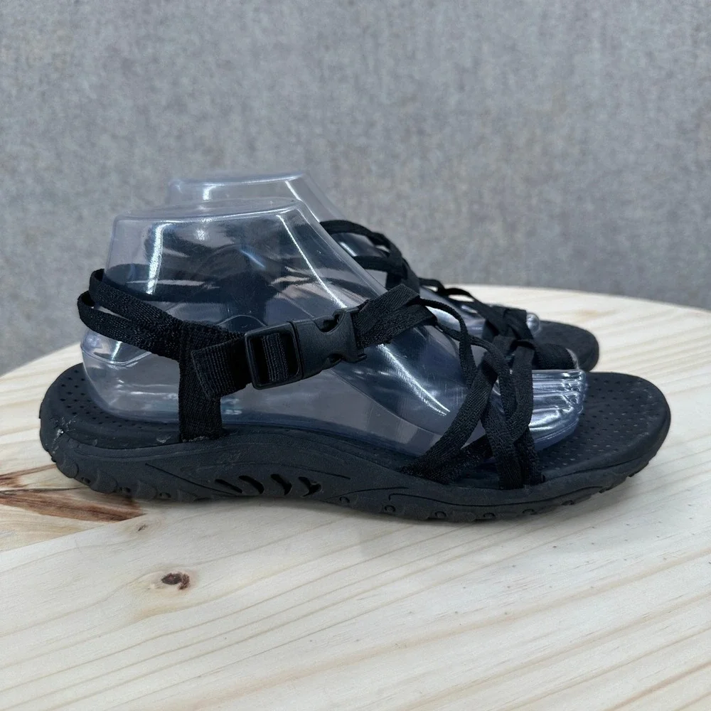 Skechers Reggae Positive Space Strappy Hiking Sandals 9 Black Buckle Sport Shoes